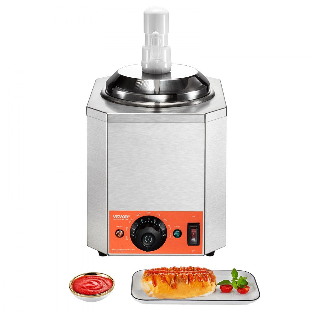 VEVOR Electric Cheese Dispenser with Pump, 2.3 Qt Commercial Hot Fudge Warmer, Plastic Pump Dispenser, 86-230℉ Temp Adjustable Nacho Cheese Sauce Warmer, for Hot Fudge Cheese Caramel