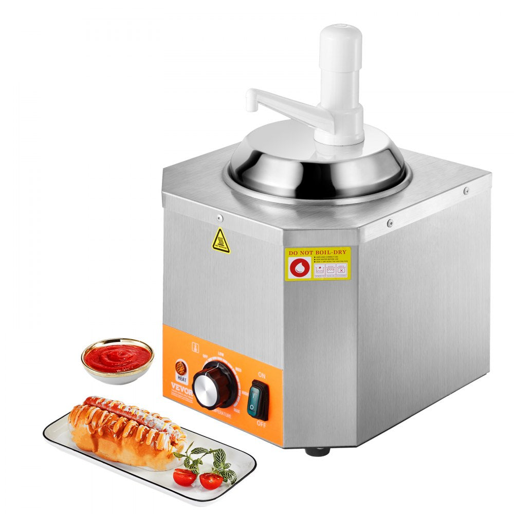VEVOR Electric Cheese Dispenser with Pump, 2.4L Commercial Hot Fudge Warmer, Plastic Pump Dispenser, 86-230℉ Temp Adjustable Nacho Cheese Sauce Warmer, for Hot Fudge Cheese Caramel