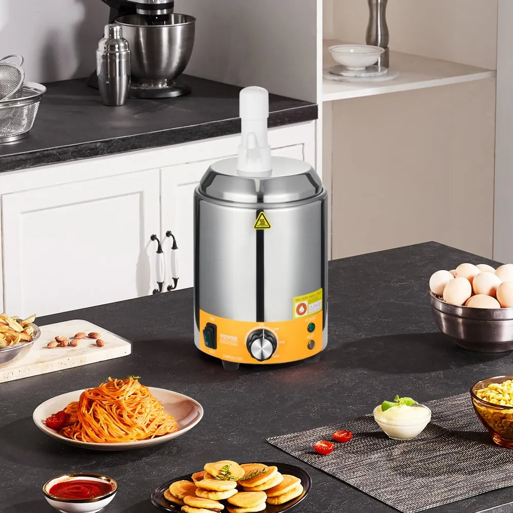 VEVOR Electric Cheese Dispenser with Pump, 2.4L Commercial Hot Fudge Warmer, Plastic Pump Dispenser, 86-230℉ Temp Adjustable Nacho Cheese Sauce Warmer, for Hot Fudge Cheese Caramel