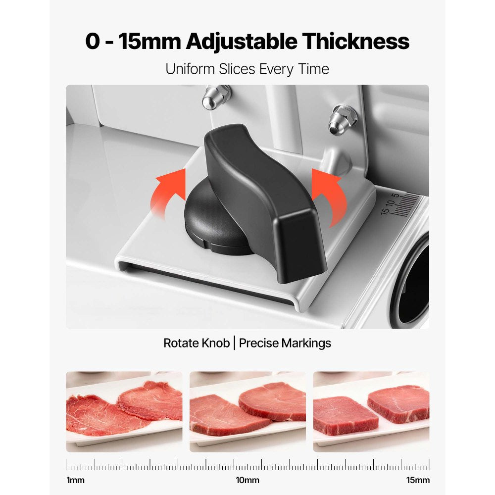 VEVOR Meat Slicer, 7.5" Electric Deli Slicer with 2 SUS420 Blades & 0-0.6" Adjustable Thickness, 200W Home Food-Slicer for Frozen Meat, Ham, Baguett, Steak, UL Approved