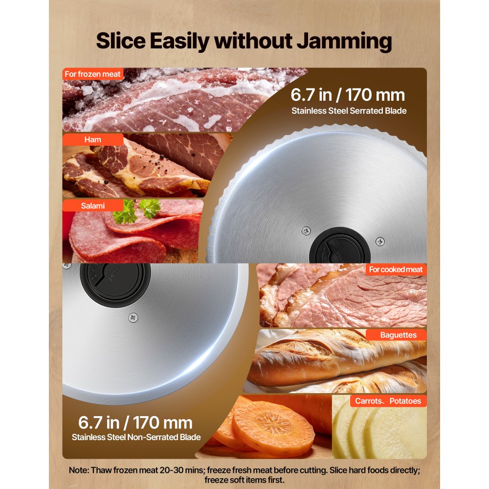 VEVOR Meat Slicer, 6.7 inch 150W Electric Deli Slicer Machine with two SUS420 Blades,  0-0.6 inch Adjustable Thickness, ETL Certified Home Food-Slicer for Meat, Ham, Baguett, Steak