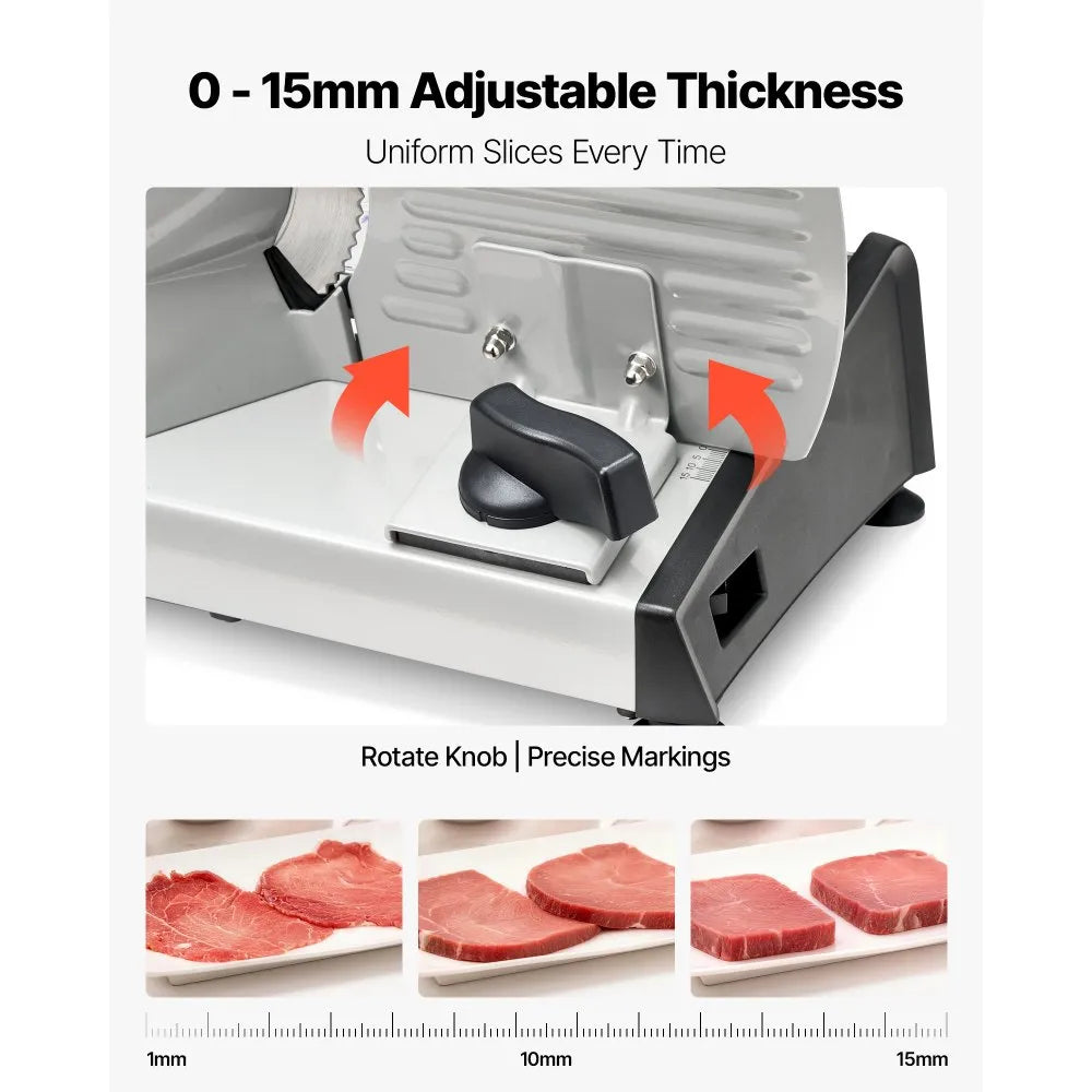 VEVOR Meat Slicer, 7.5 inch 200W Electric Deli Slicer Machine with  SUS420 Blade, 0-0.6 inch Adjustable Thickness, ETL Certified Home Food-Slicer for Meat, Ham, Baguett, Steak, ETL Approved