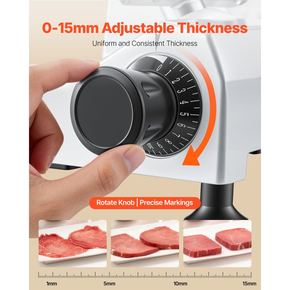 VEVOR Commercial Meat Slicer, 400W Electric Cutter, Removable 12" Carbon Steel Blade and Food Tray, 0-0.59" Adjustable Thickness Food Slicer Machine, for Frozen Meat, Ham, Baguett, Steak, ETL Approved