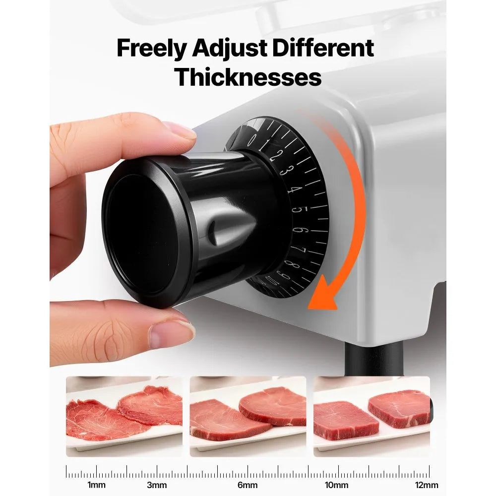 VEVOR Commercial Meat Slicer 300W Electric Cutter 8.7" Carbon Steel Blade, Food Slicer Machine with Removable Blade and Food Tray, 0-0.5" Adjustable Thickness ,for Frozen Meat, Ham, Baguett, Steak