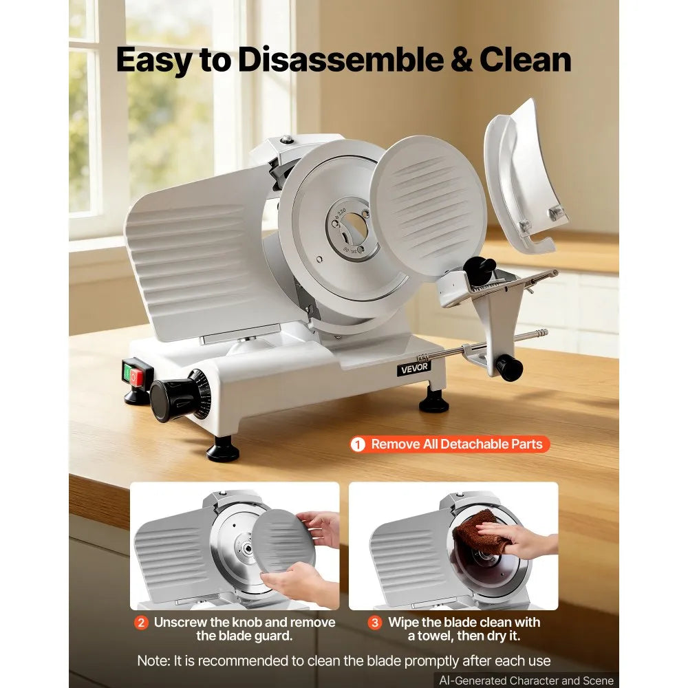 VEVOR Commercial Meat Slicer 300W Electric Cutter 8.7" Carbon Steel Blade, Food Slicer Machine with Removable Blade and Food Tray, 0-0.5" Adjustable Thickness ,for Frozen Meat, Ham, Baguett, Steak