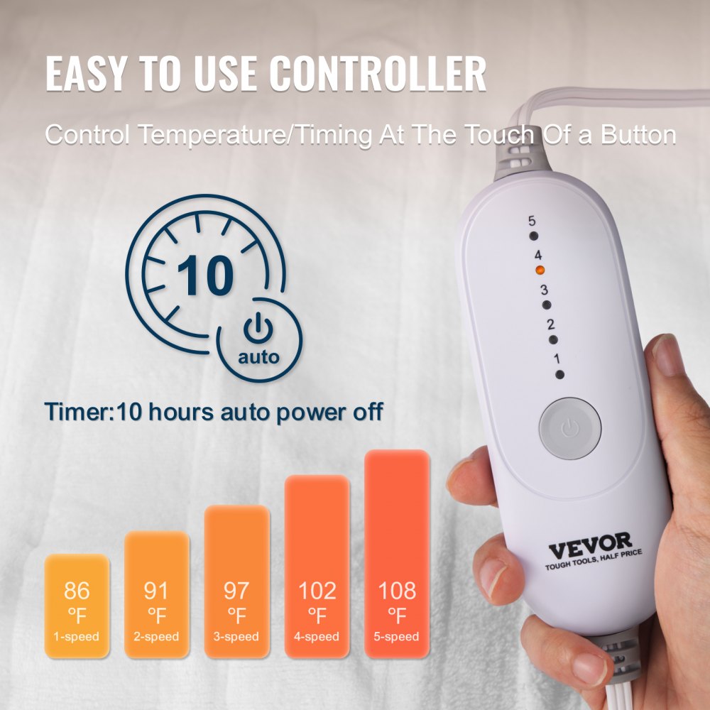 VEVOR Heated Mattress Pad, 78 x 80 in, King Electric Bed Warmer with 1-5 Heat Settings Control, 10-Hour Auto Shut Off, Machine-Wash Breathable Coral Fleece Heating Electric Mattress Sheets, White