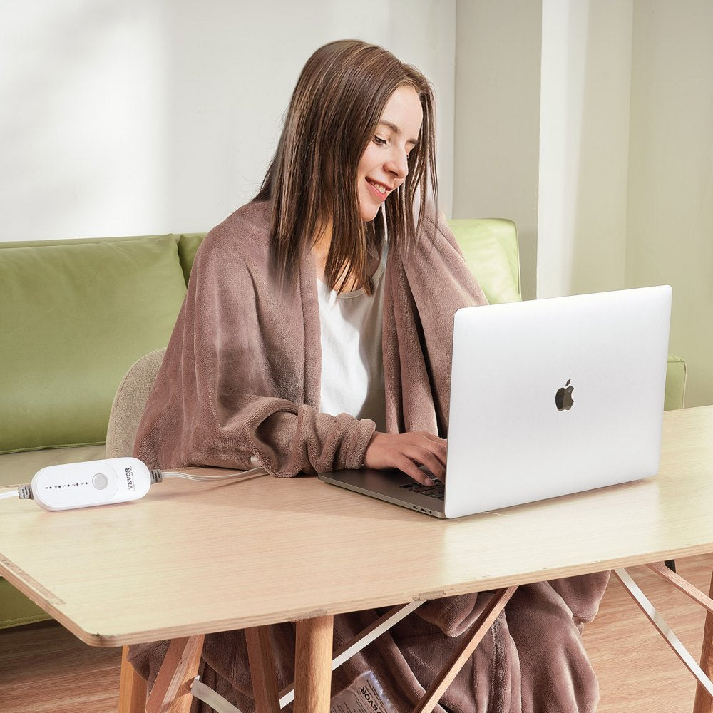 VEVOR Heated Blanket Electric Throw, 100" x 90" King Size, Soft Flannel Heating Blanket with 10 Hours Timer Auto-off & 5 Heating Levels, Dual Control, Machine Washable, ETL & FCC Certification (Beige)