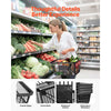 VEVOR Shopping Baskets, 12 PCS, 21L Stackable PE Plastic Grocery Baskets with Handles, Dense Mesh Structure, Holds up to 20 lbs, Portable for Grocery, Retail, Stores, Supermarket, Home Use, Black