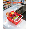 VEVOR Shopping Baskets, 12 PCS, 21L Stackable PE Plastic Grocery Baskets with Handles, Dense Mesh Structure, Holds up to 20 lbs, Portable for Grocery, Retail, Stores, Supermarket, Home Use, Red