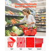 VEVOR Shopping Baskets, 12 PCS, 21L Stackable PE Plastic Grocery Baskets with Metal Handles, Dense Mesh Structure, Holds up to 20 lbs, Portable for Grocery, Retail, Stores, Supermarket, Home Use, Red