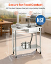VEVOR stainless steel utility sink shown in outdoor kitchen setting with NSF certification and dimensions