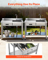 VEVOR utility sink highlighting adjustable shelf storage and drawer for small items