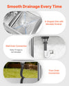VEVOR utility sink drainage details showing removable strainer and wall/floor drain connection examples