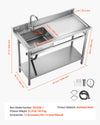 VEVOR Stainless Steel Utility Sink SS1200-1 product size and dimensions diagram