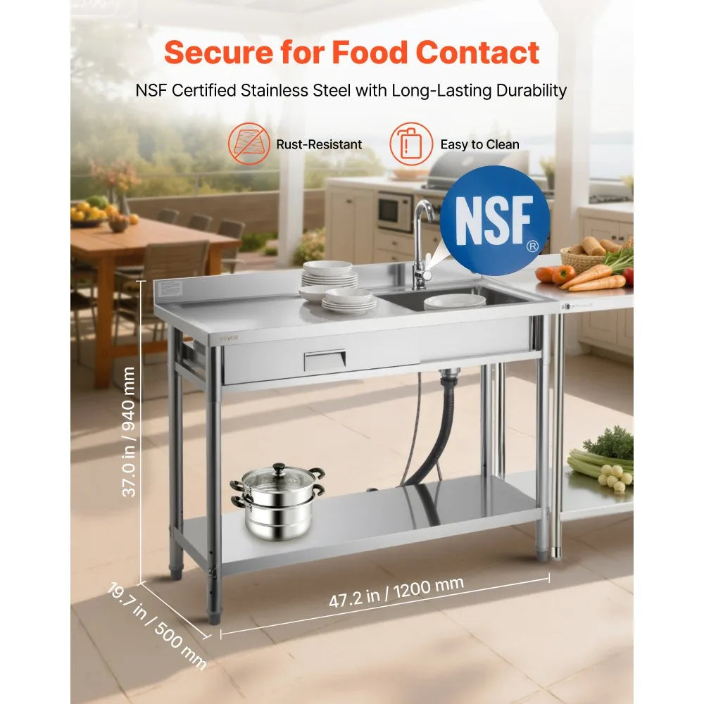 Secure for food contact - NSF certified stainless steel utility sink