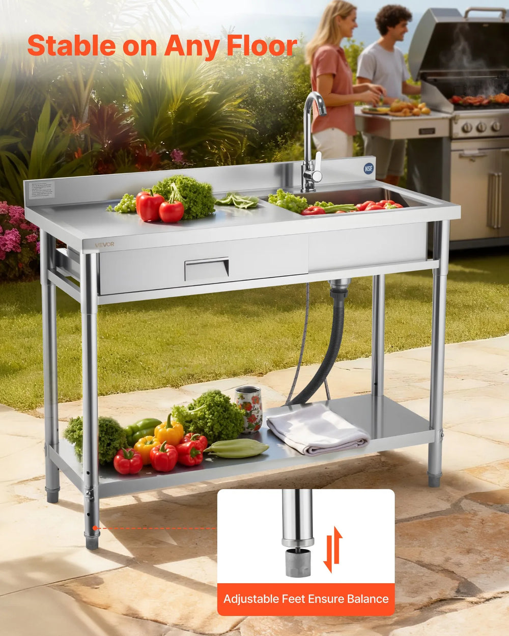 Stable on any floor - adjustable feet ensure balance