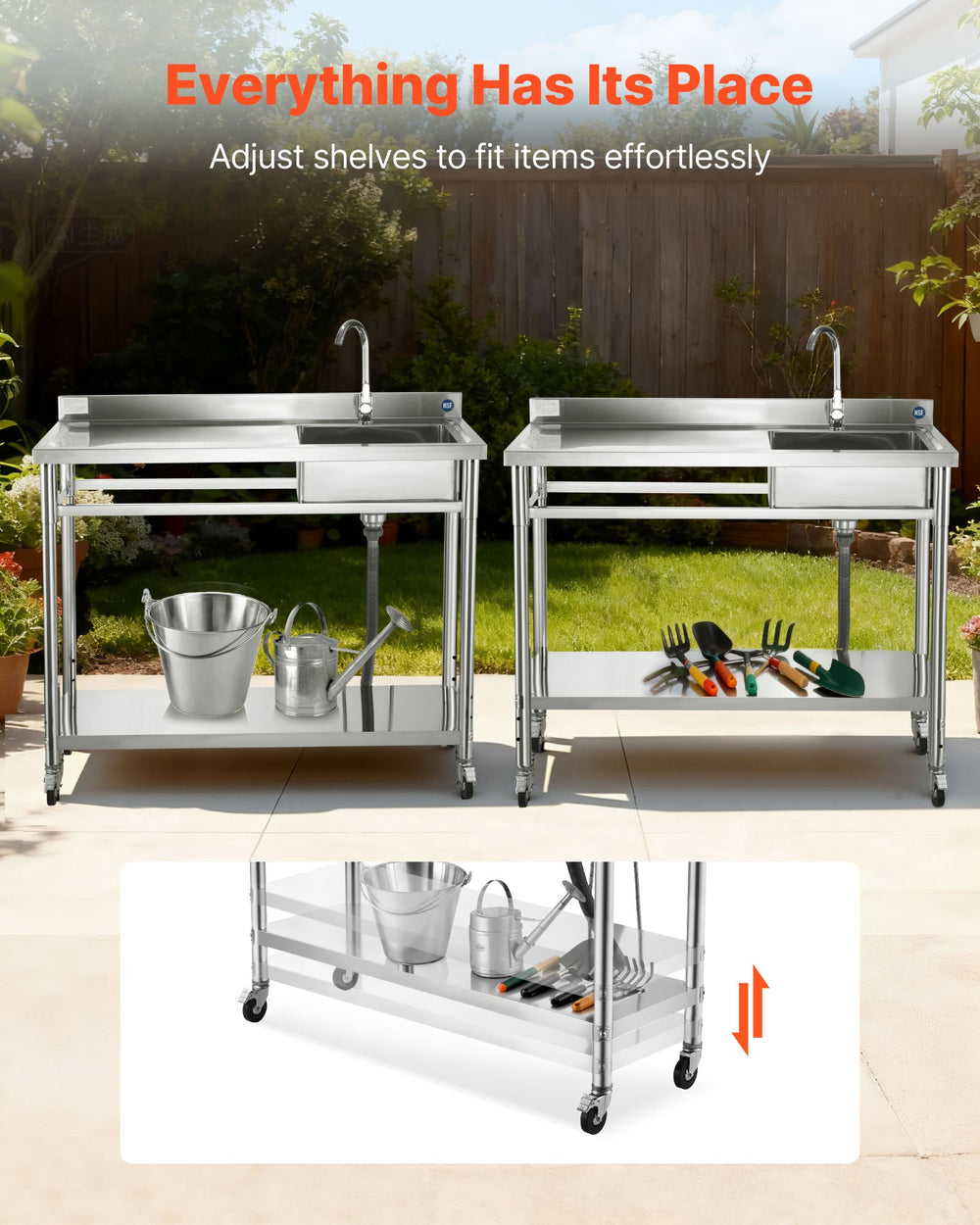 VEVOR sink worktable storage shelf with adjustable shelf positions