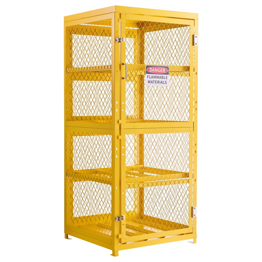 VEVOR Horizontal Cylinder Storage Cabinet, 30"L x 30"W x 70.3"H, 8 Cylinder Capacity, 4-Tier Propane Storage Cage, with Lock and Keys, Yellow Powder-Coated Carbon Steel, for Propane, Oxygen, Nitrogen