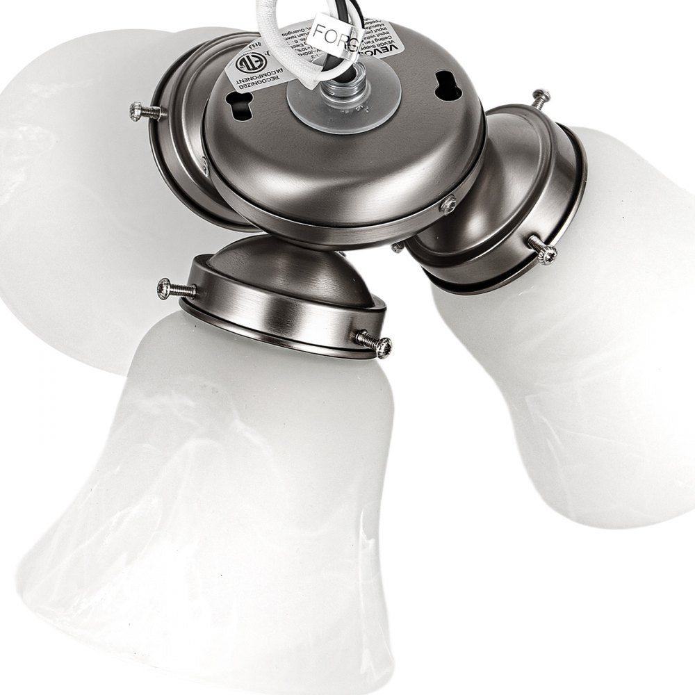 VEVOR Ceiling Fan Light Kit, Three-Light 3000K 750lm Fan Light Kit with Pull Chain, Replacement Fixture for Living Room, Bedroom, Dining Room, Home Decor, Cloud White Glass & Brushed Nickel Finish