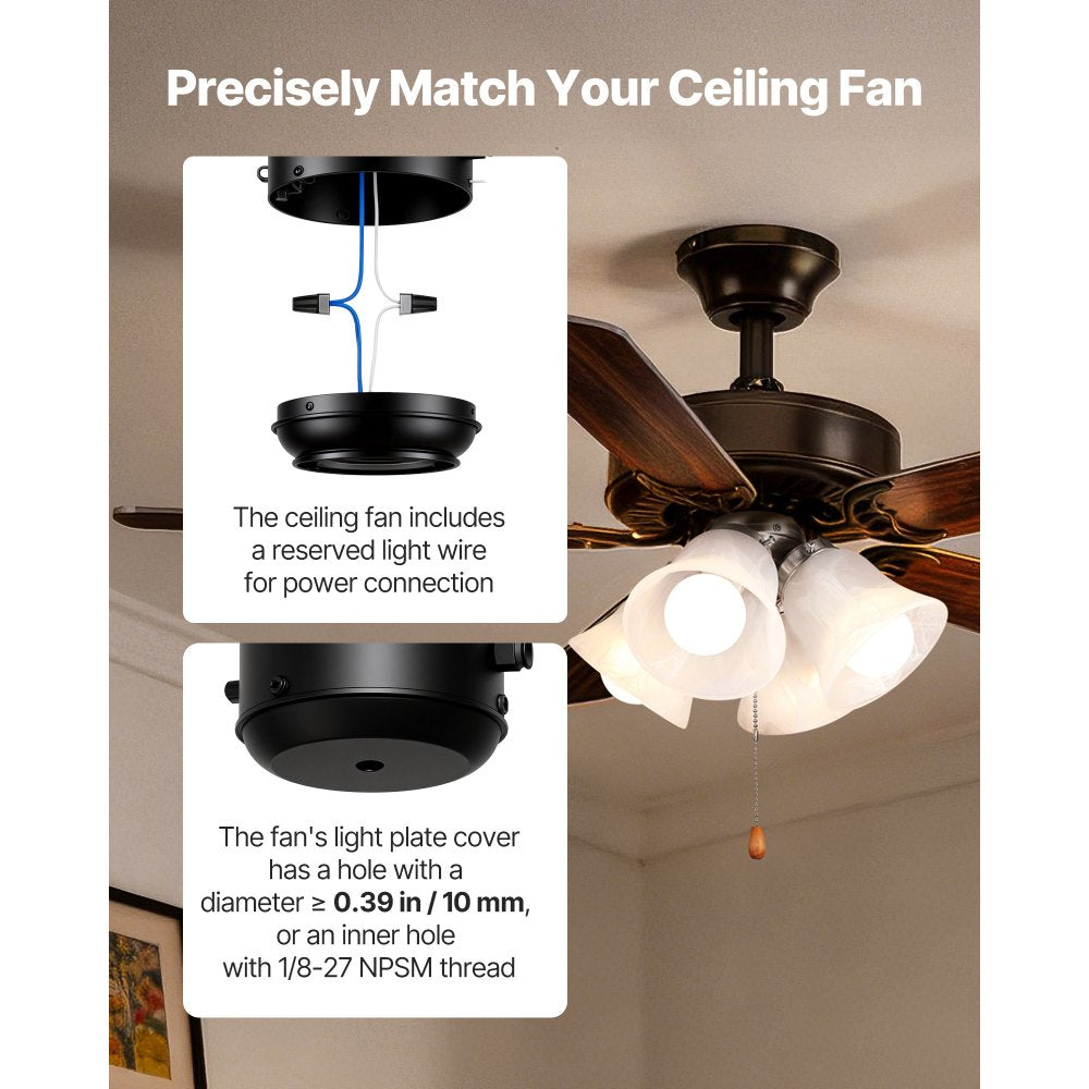 VEVOR Ceiling Fan Light Kit, Four-Light 3000K 750lm Fan Light Kit with Pull Chain, Replacement Light Fixture for Living Room, Bedroom, Home Decor, Cloud White Glass Shade Brushed Nickel, Floral Shape