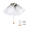 VEVOR Ceiling Fan Light Kit, Four-Light 3000K 750lm Fan Light Kit with Pull Chain, Replacement Light Fixture for Living Room, Bedroom, Home Decor, Cloud White Glass Shade Brushed Nickel, Floral Shape