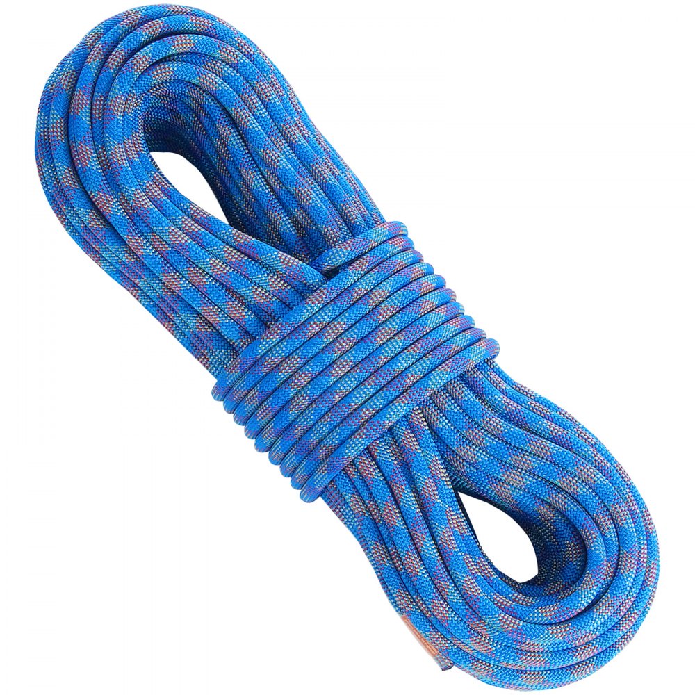 VEVOR 10.2mm Dynamic Climbing Rope, 70M(230ft) Outdoor Rock Climbing Rope 25KN Breaking Tension, Stretchable Fiber Rope with Steel Snap Hooks for Escape, Rappelling, Fire Rescue, Blue
