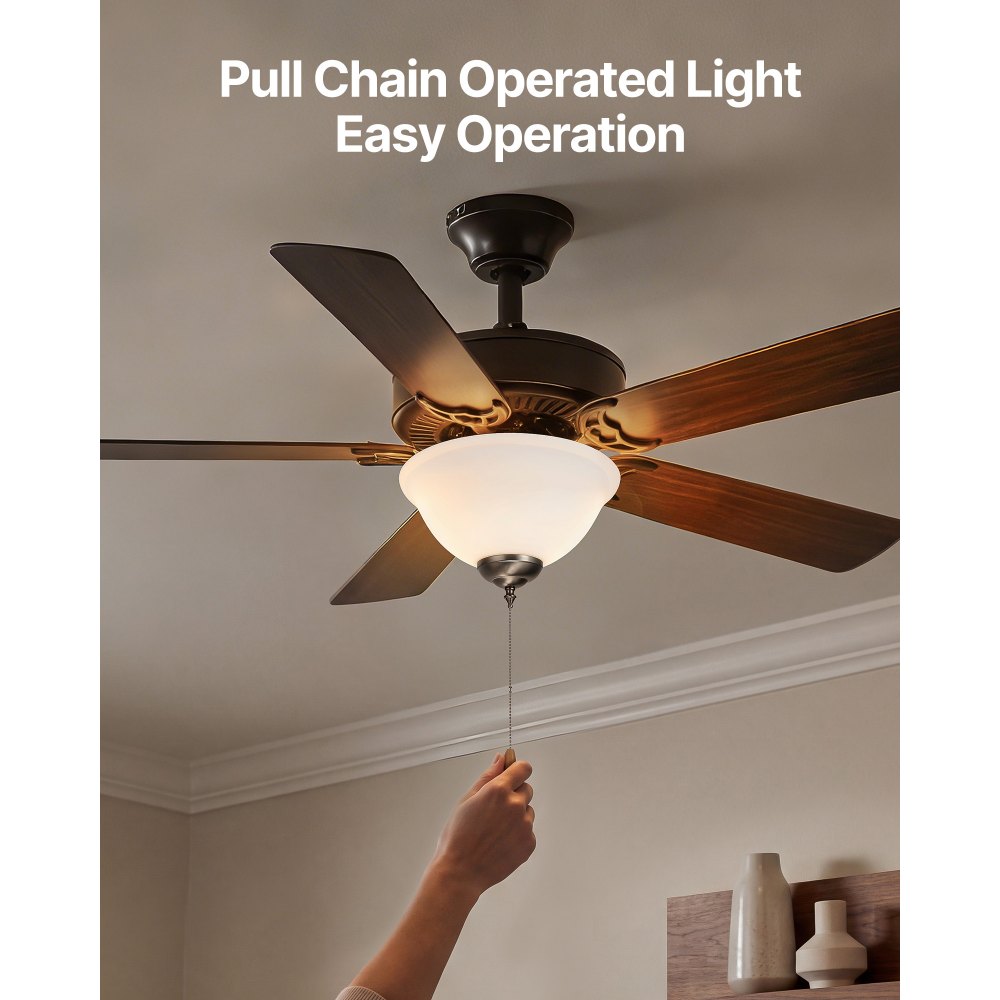 VEVOR Ceiling Fan Light Kit, 750lm 3000K Bowl Shaped Fan Light Kit with Pull Chain, 2 LED Bulbs, Replacement Fixture for Living Room, Dining Room, Bedroom, Indoor, White Glass Shade Brushed Nickel