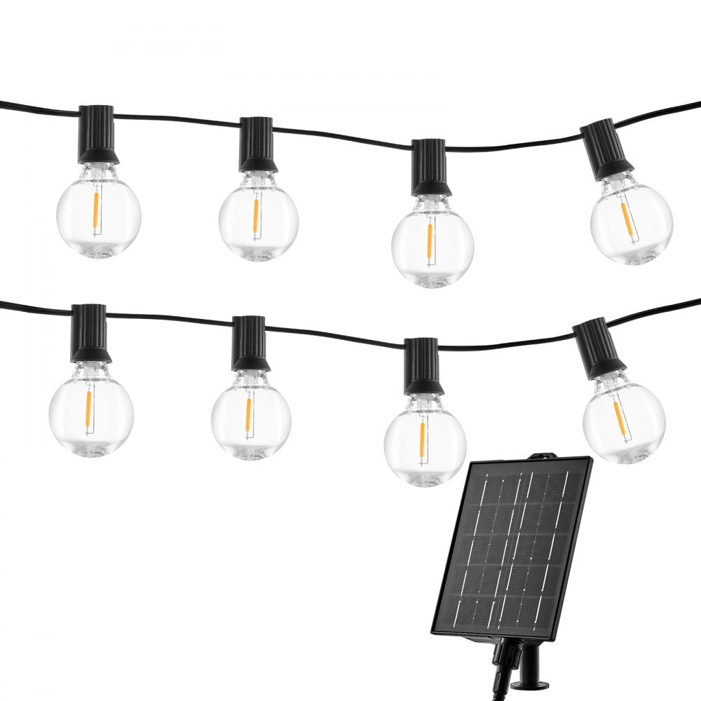 VEVOR Solar Outdoor String Lights, 100FT, 2700K Dimmable Patio Lights with Remote Control, 50 Solar Powered LED G40 Bulbs, Waterproof Hanging Lights for Outside Porch Backyard Garden Bistro Decor