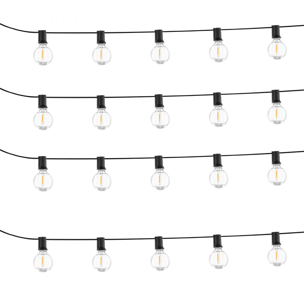 VEVOR Solar Outdoor String Lights, 100FT, 2700K Dimmable Patio Lights with Remote Control, 50 Solar Powered LED G40 Bulbs, Waterproof Hanging Lights for Outside Porch Backyard Garden Bistro Decor