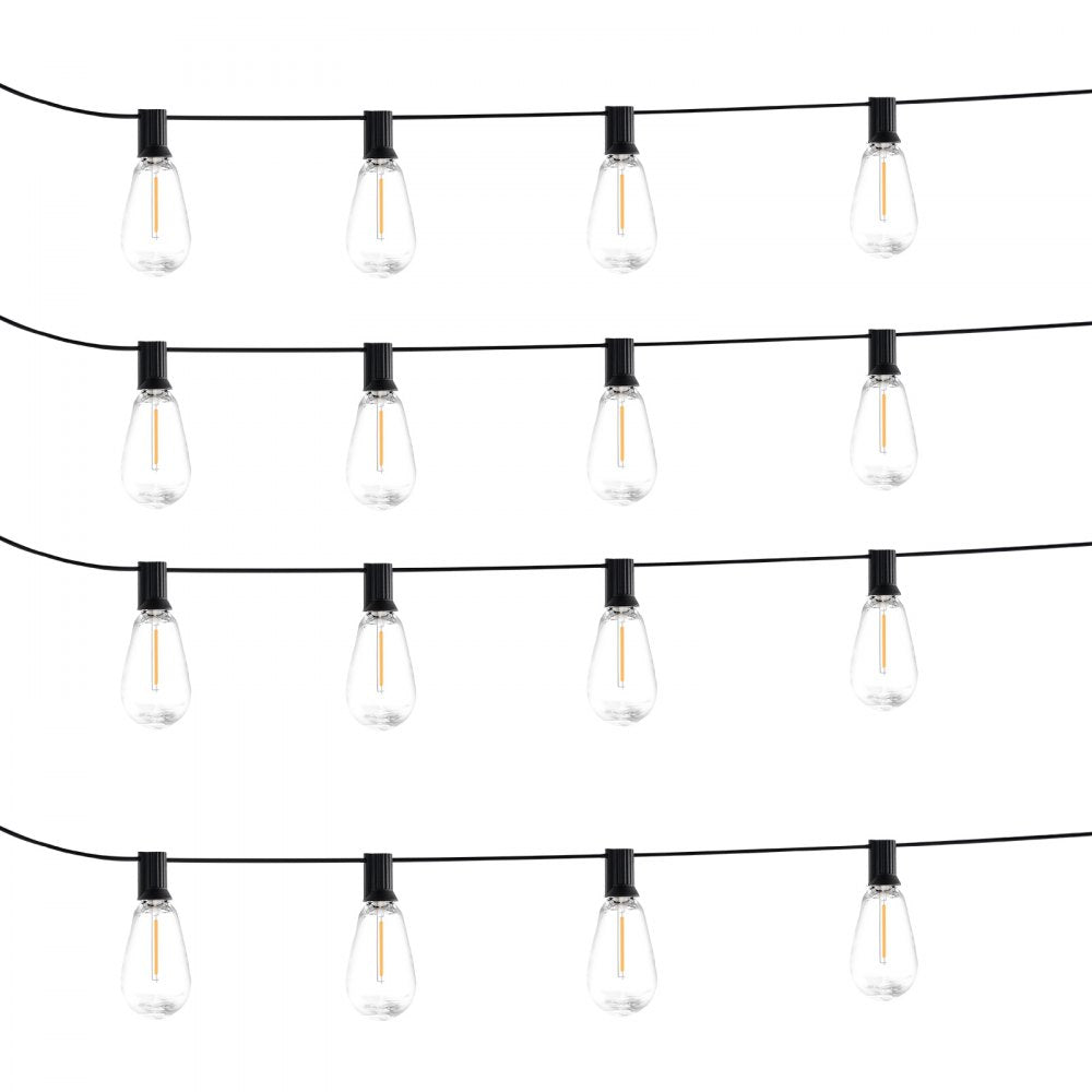 VEVOR LED Outdoor String Lights, 50FT, 2700K Dimmable Outside Patio Lights with 15 S14 Shatterproof Bulbs E12 Socket Base, Waterproof Hanging Lights for Porch Backyard Garden Balcony Deck Party Decor