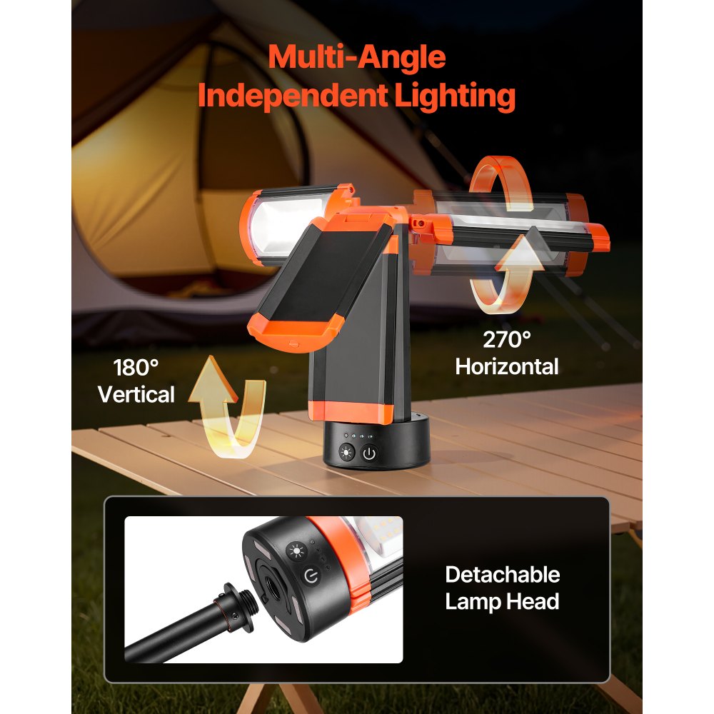 VEVOR LED Work Light with Stand, 13.2Ah, Rechargeable Cordless Camping Light, with 3 Lamp Heads, Detachable Tripod Stand, 2200 Lumens 3000K-6500K Dimmable, Portable Construction Lighting for Job Site