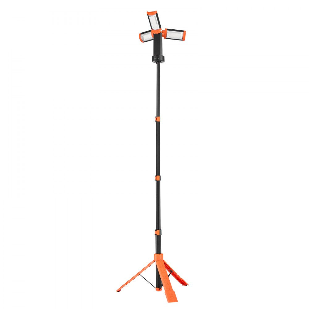 VEVOR LED Work Light with Stand, 13.2Ah, Rechargeable Cordless Camping Light, with 3 Lamp Heads, Detachable Tripod Stand, 2200 Lumens 3000K-6500K Dimmable, Portable Construction Lighting for Job Site
