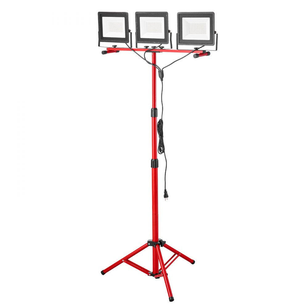 VEVOR LED Work Light with Stand, 21000 Lumens, Three-Head Portable Camping Light with Individual Switch, Tripod Stand, 10.83 ft Power Cord, for Indoor Outdoor Job Site Construction, IP65 Waterproof