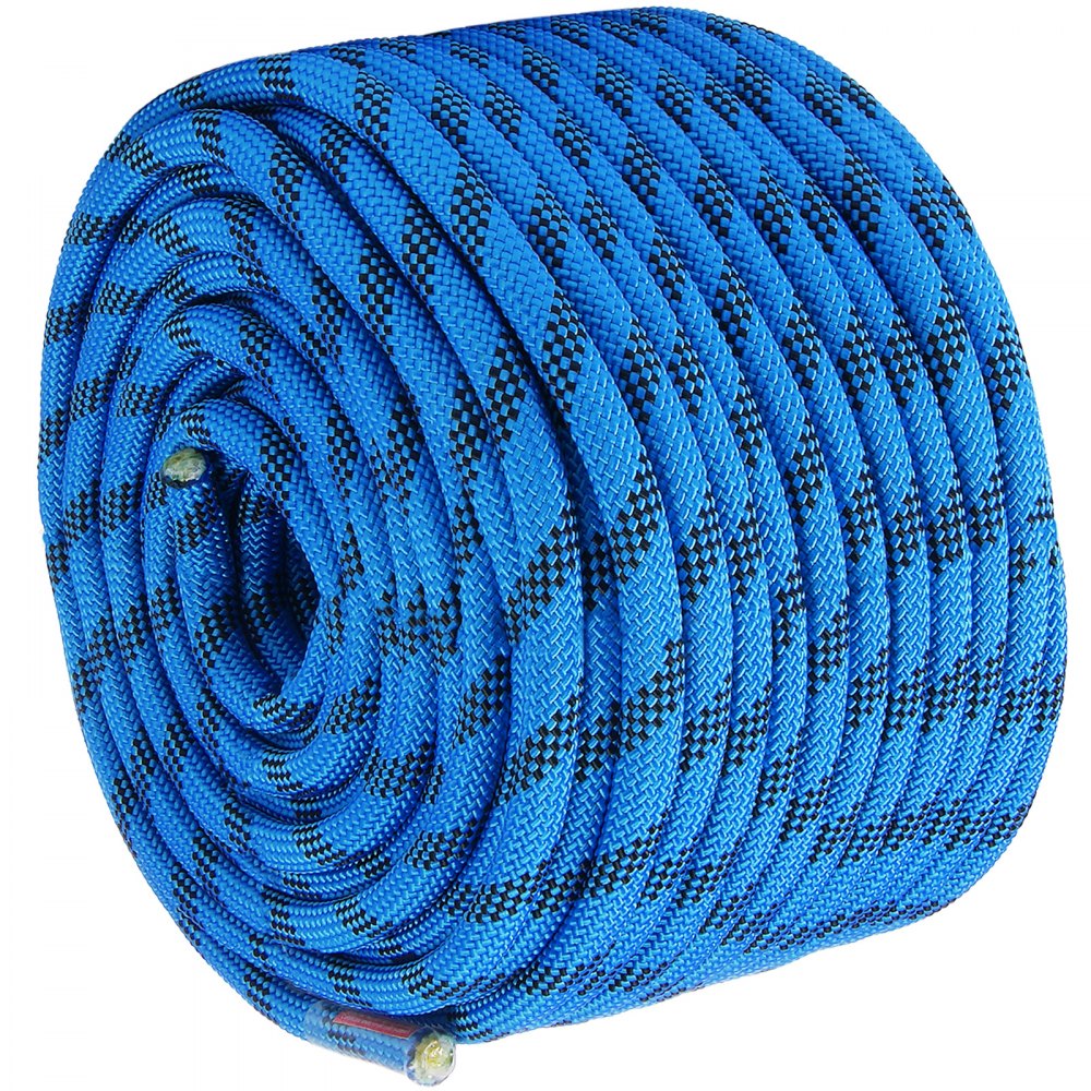 VEVOR 12.7mm Static Climbing Rope, 38M(125ft) Outdoor Rock Climbing Rope 30KN Breaking Tension, Fiber Rope with Steel Snap Hooks for Escape, Rappelling, Fire Rescue, Blue