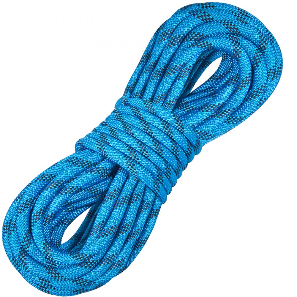 VEVOR 10.5 mm Static Climbing Rope, 19.5M(64ft) Outdoor Rock Climbing Rope 25KN Breaking Tension, Fiber Rope with Steel Snap Hooks for Escape, Rappelling, Fire Rescue, Blue