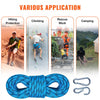 VEVOR 10.5 mm Static Climbing Rope, 29.3M(96ft) Outdoor Rock Climbing Rope 25KN Breaking Tension, Fiber Rope with Steel Snap Hooks for Escape, Rappelling, Fire Rescue, Blue