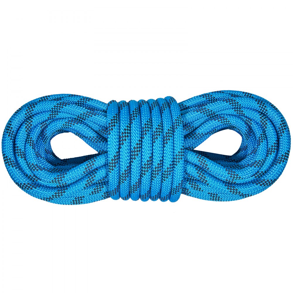 VEVOR 10.5 mm Static Climbing Rope, 29.3M(96ft) Outdoor Rock Climbing Rope 25KN Breaking Tension, Fiber Rope with Steel Snap Hooks for Escape, Rappelling, Fire Rescue, Blue