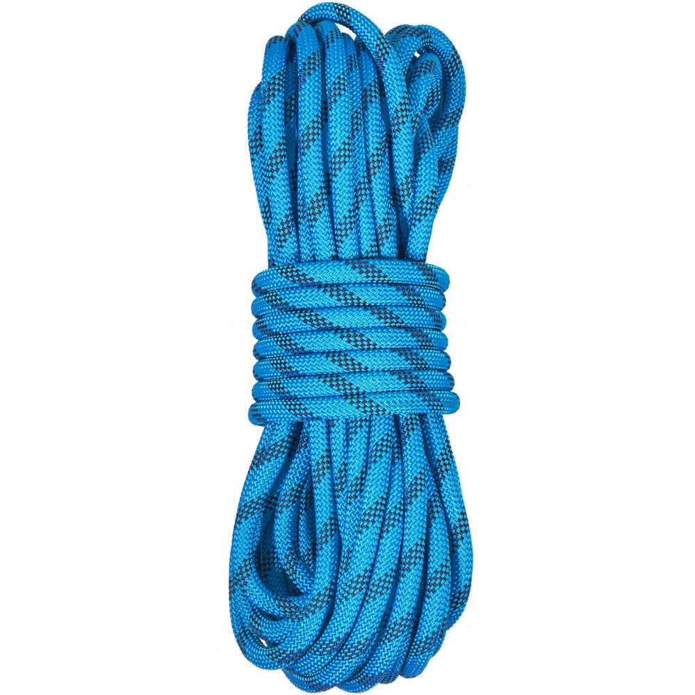 VEVOR 10.5 mm Static Climbing Rope, 29.3M(96ft) Outdoor Rock Climbing Rope 25KN Breaking Tension, Fiber Rope with Steel Snap Hooks for Escape, Rappelling, Fire Rescue, Blue
