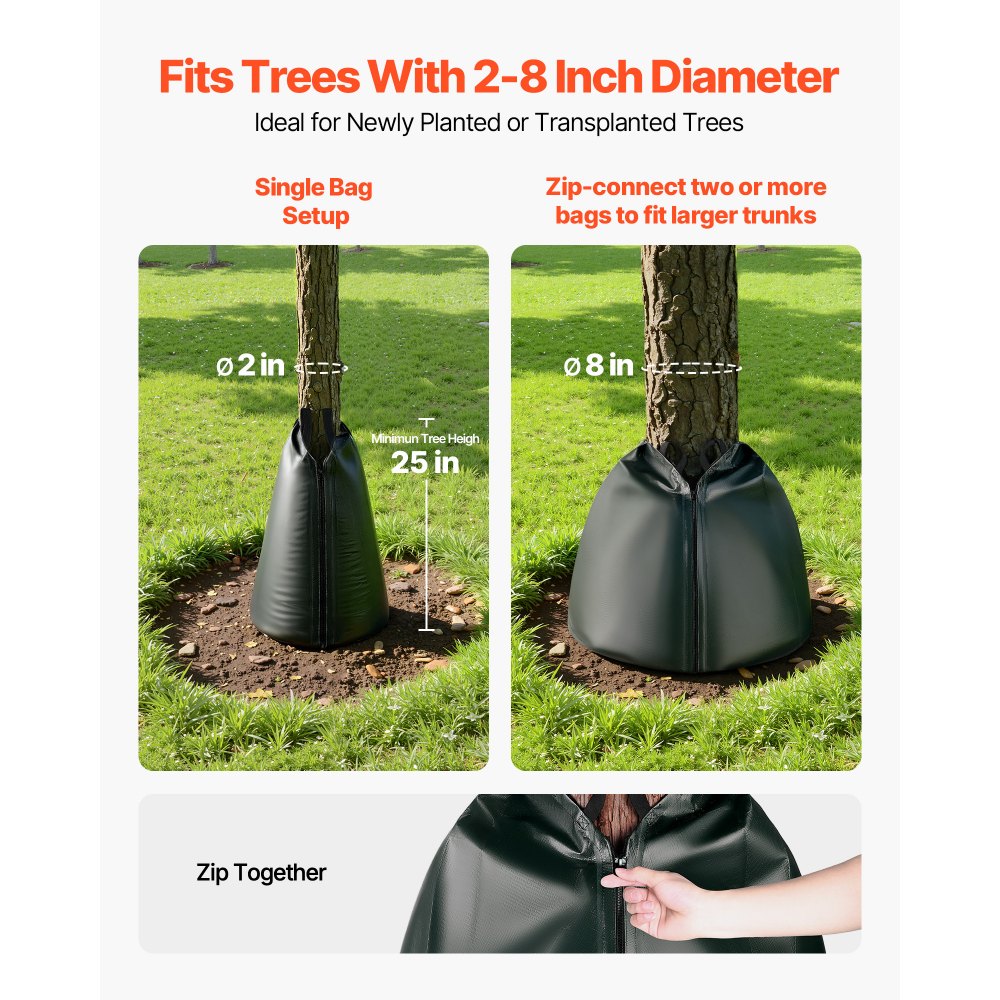 VEVOR 20 Gallon Tree Watering Bags, 25 Pack 3-4 Hours Slow Release Gator Bags for Trees, Heavy Duty PE Tree Drip Irrigation Bag with Zipper, Durable & Reusable Deep Root Shrub Watering Bag