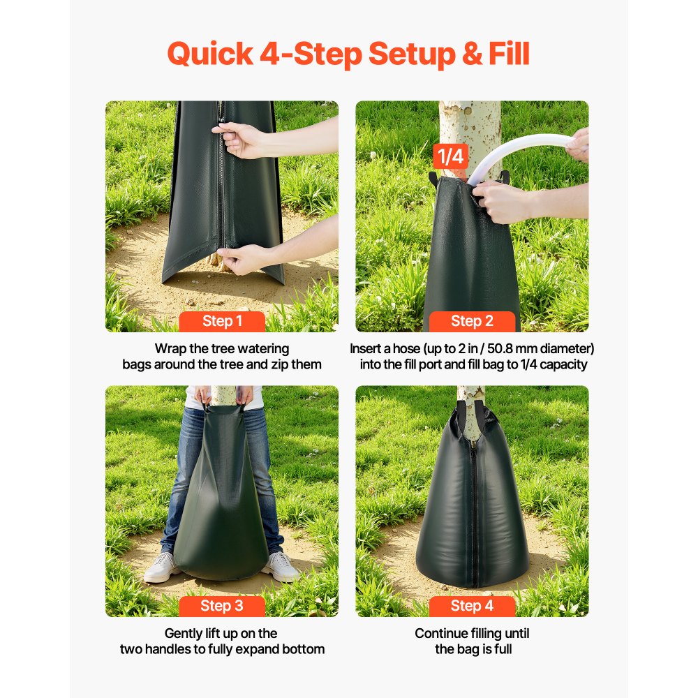 VEVOR 20 Gallon Tree Watering Bags, 25 Pack 3-4 Hours Slow Release Gator Bags for Trees, Heavy Duty PE Tree Drip Irrigation Bag with Zipper, Durable & Reusable Deep Root Shrub Watering Bag