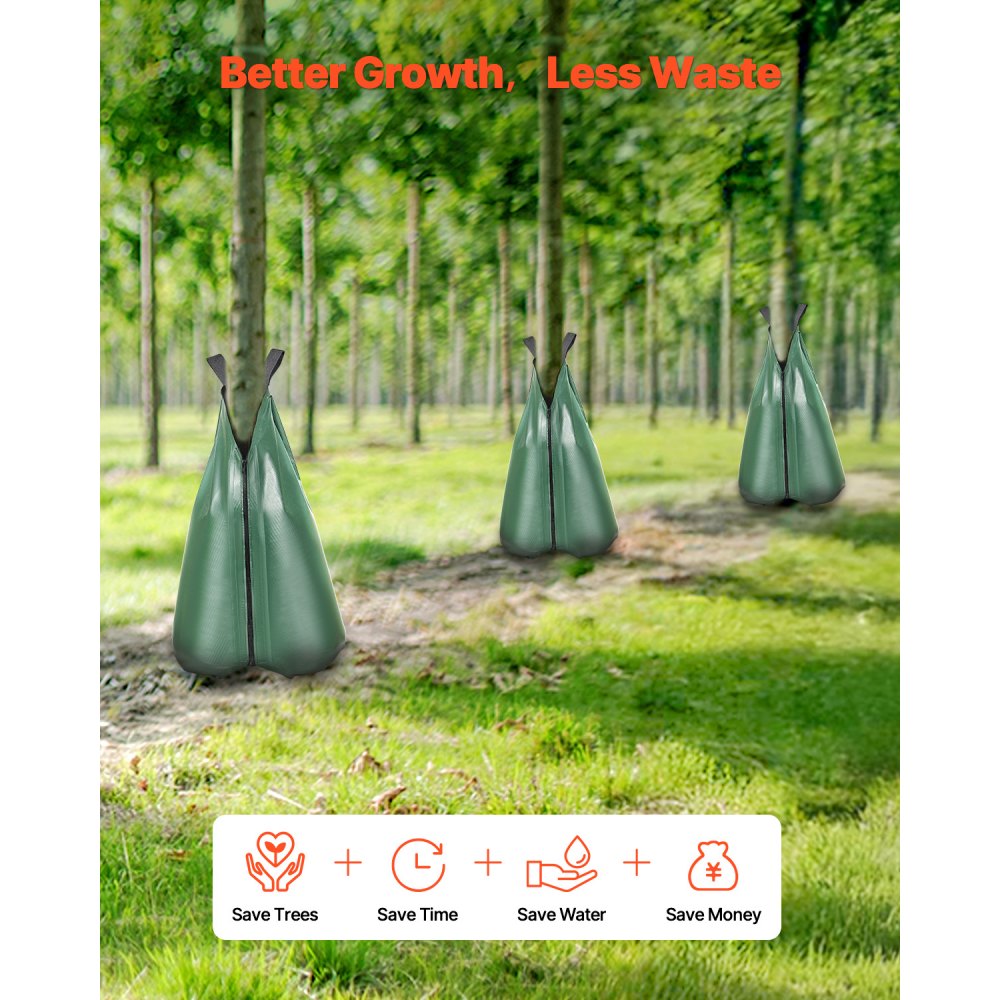 VEVOR Tree Watering Bag, 4 Packs 20 Gallons Watering Bags for New Trees, 5-9 Hours Slow Release Refillable Tree Drip Irrigation Bags with Zipper, Durable Tree Watering System for Deep Root Targeting