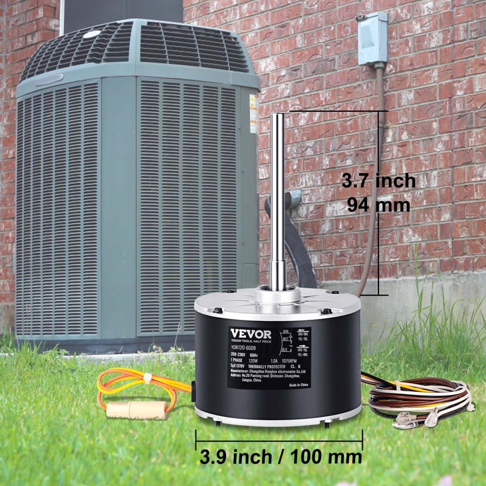 VEVOR Condenser Fan Motor OGD1016, 1/6 HP 208-230V Condenser Fan Motor 1075RPM, OEM Standard Upgraded Replacement Condenser Motor Reversible Rotating, Explosion-proof CBB65 5μF/370V Capacitor