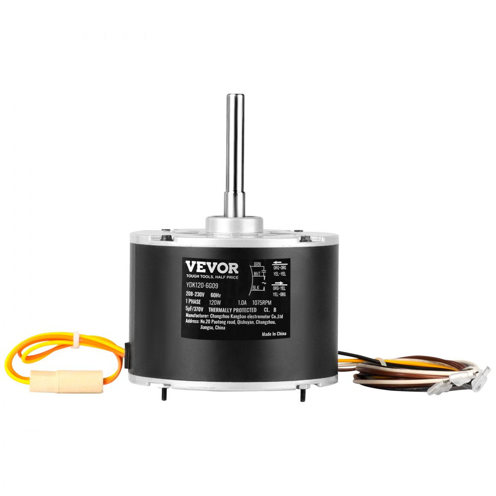 VEVOR Condenser Fan Motor OGD1016, 1/6 HP 208-230V Condenser Fan Motor 1075RPM, OEM Standard Upgraded Replacement Condenser Motor Reversible Rotating, Explosion-proof CBB65 5μF/370V Capacitor