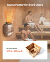 Sauna heater for 4 to 6 users; fits sauna rooms 317.8 to 459 cu. ft.