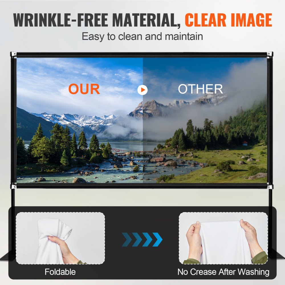 VEVOR Movie Screen with Stand 180inch Portable Projector Screen 16:9 4K HD Wide Angle Outdoor Projector Screen with Stand Easy Assembly with Storage Bag for Indoor and Outdoor Use
