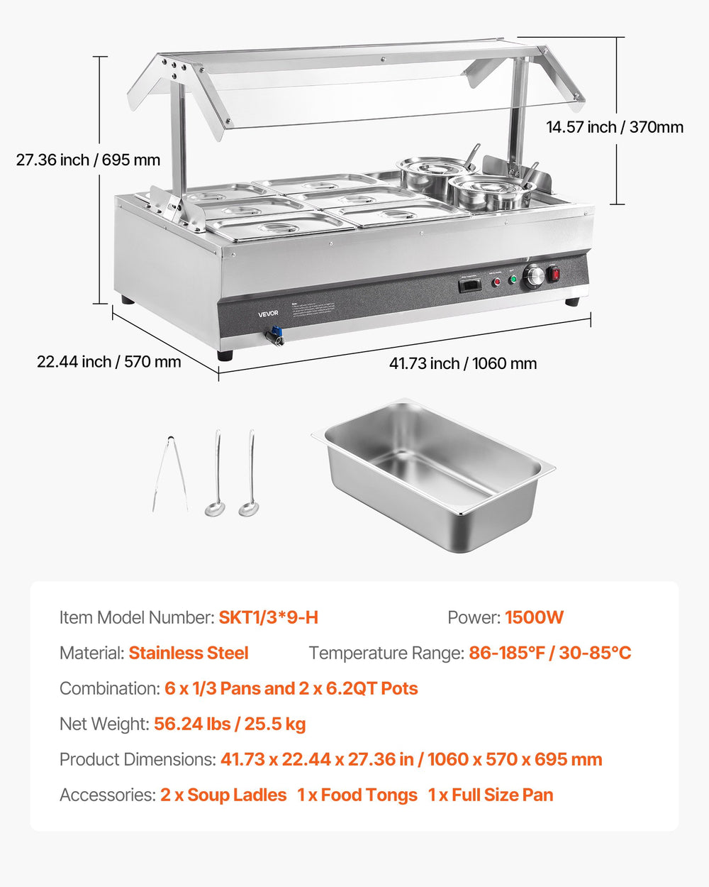 Product dimensions and accessories overview (feature graphic)