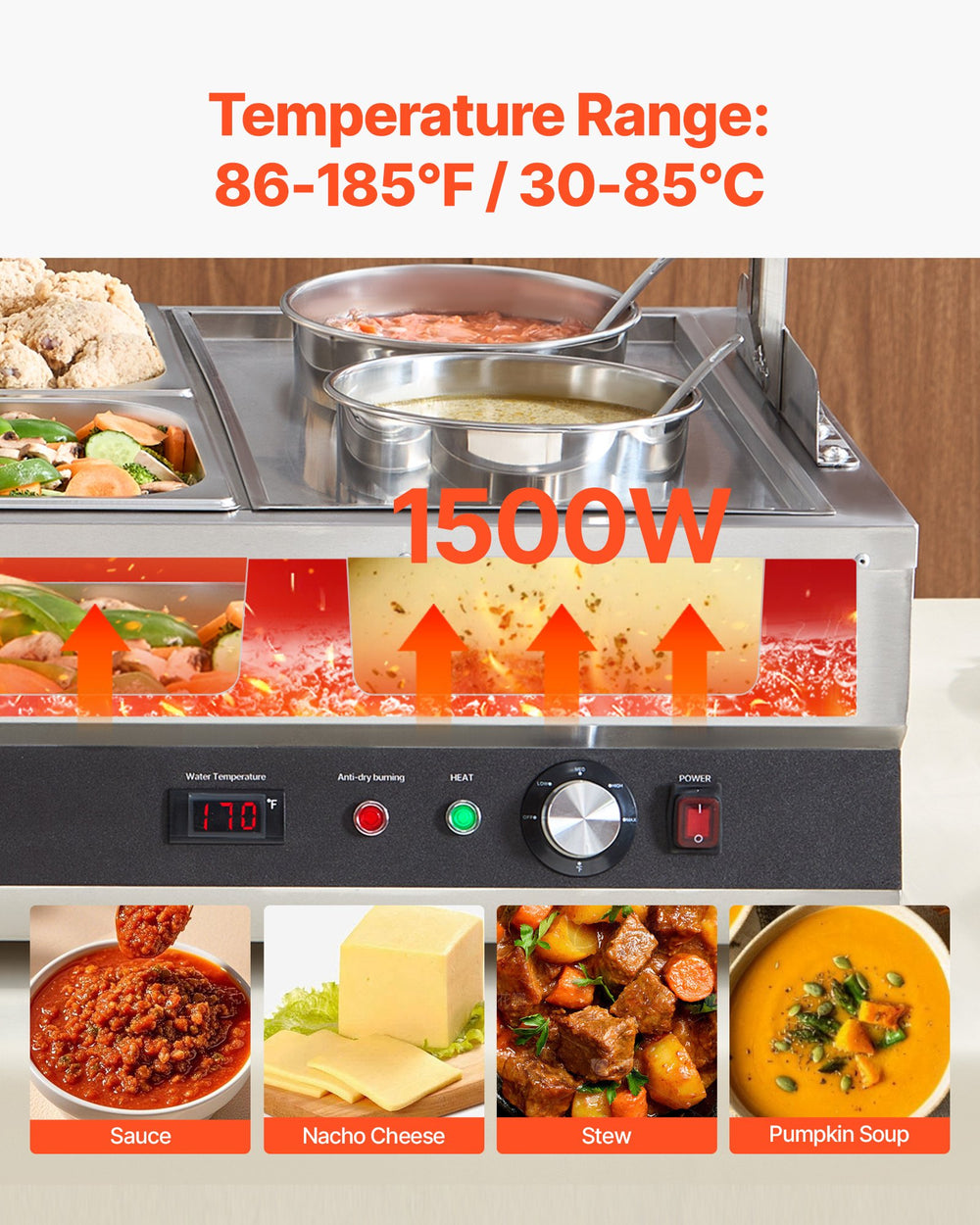 VEVOR soup station food warmer - front view