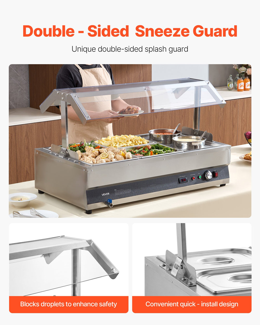 VEVOR stainless steel bain marie food warmer - top view