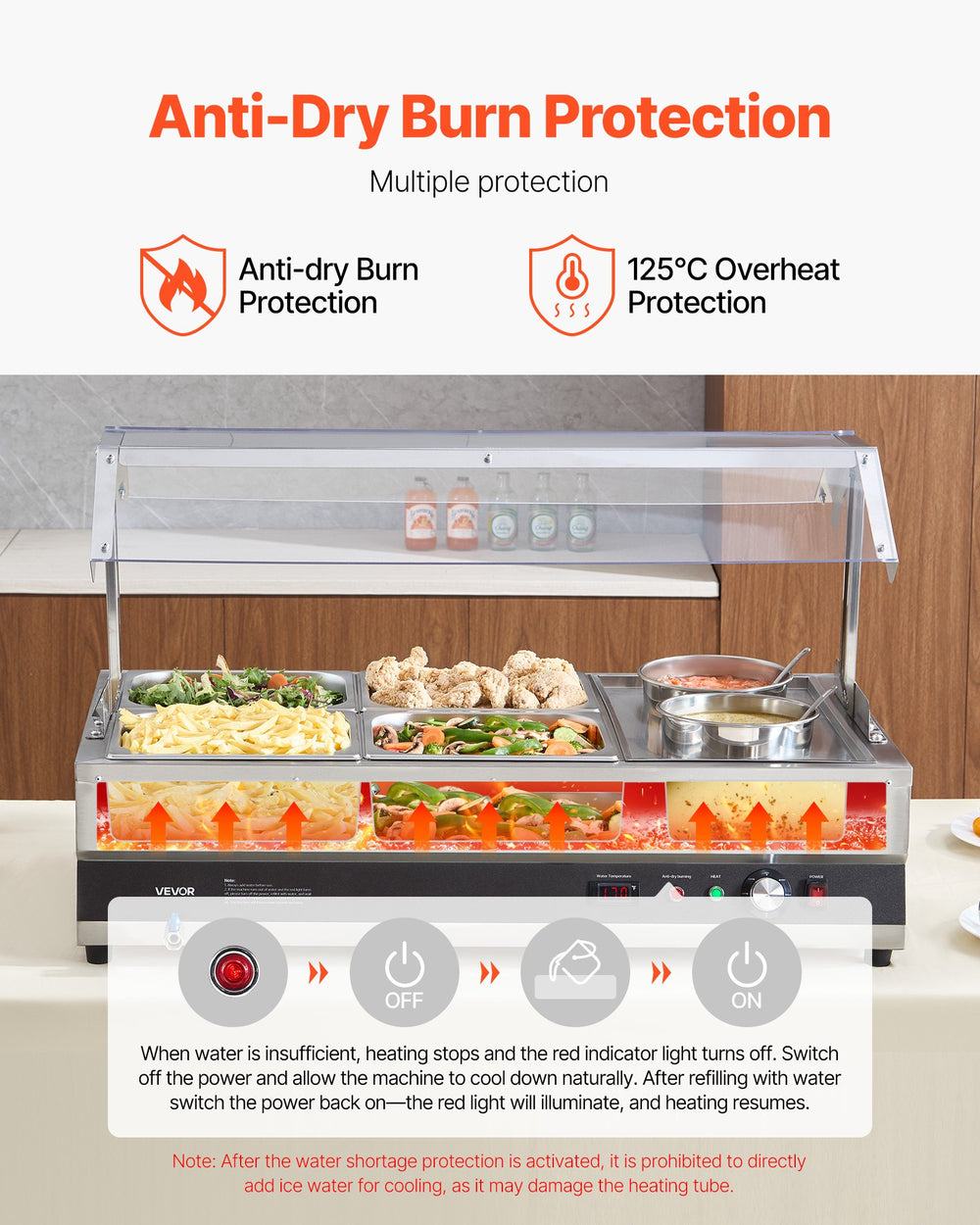 VEVOR commercial soup warmer with dual-sided splash guard