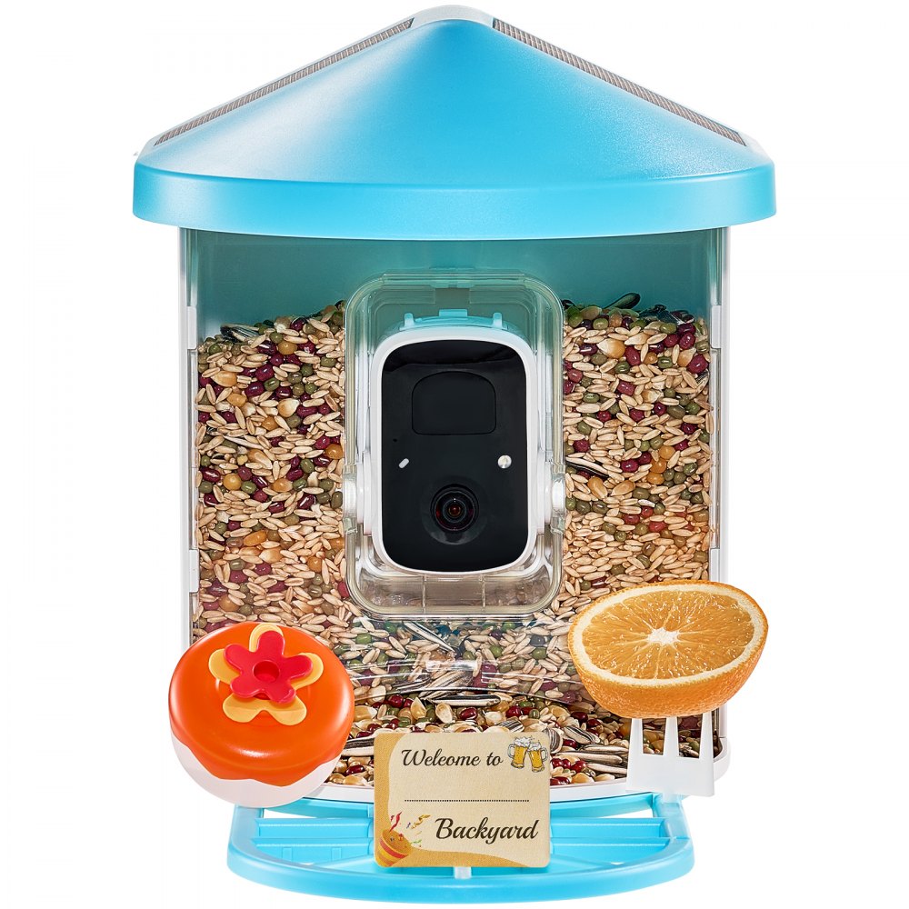 VEVOR Smart Bird Feeder with Camera, 2K HD AI Identify 10000+ Bird Species, Solar-Powered Bird Watching Camera with Auto Capture & Instant Notify, Wireless Outdoor Gift for Bird Lover (3 Solar Panels)